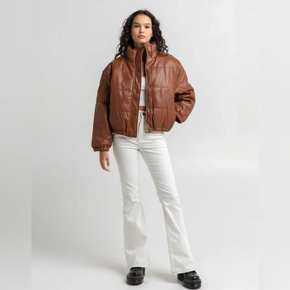 ME JANE Faux Leather Puffer Jacket Size L - Picture 4 of 10